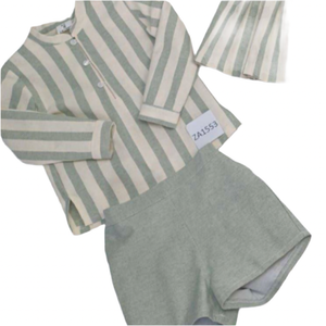 Ceyber Baby Boys Sage Stripe Short Set