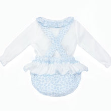 Load image into Gallery viewer, Wee Me Baby Girls Blue Floral Large Bow Romper Set