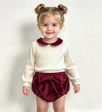 Load image into Gallery viewer, Calamaro Baby Girls Maroon Velvet Jam Set
