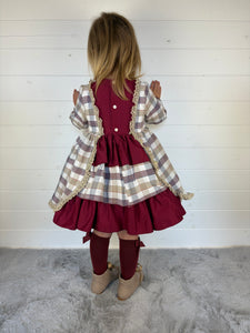 Ceyber Girls Burgundy and Tan Dress