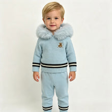 Load image into Gallery viewer, Beau Kid Baby Boys Knit Teddy Fur Hooded Set
