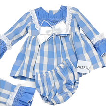 Load image into Gallery viewer, Ceyber Baby Girls Blue Check Dress