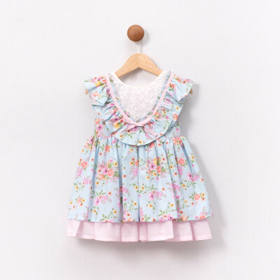 Older Girls Floral Blue & Pink Dress
