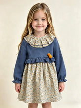 Load image into Gallery viewer, Baby Ferr Older Girls Blue &amp; Mustard Floral Dress