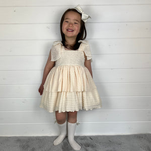 Ceyber Girls Cream Bow Shoulder Dress