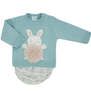 Sardon Baby Boys Green Knit Bunny 2 Piece Jam Set