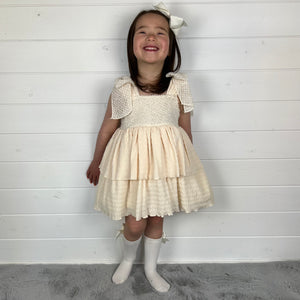 Ceyber Girls Cream Bow Shoulder Dress