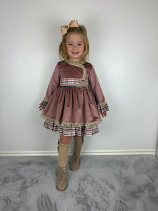 Ceyber Dusky Pink Velvet Side Bow Dress