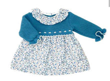 Load image into Gallery viewer, Sardon Baby Girls Blue Floral Half Knit Dress