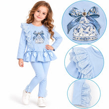 Load image into Gallery viewer, Giorgio Bambini Older Girls Blue Frill Carousel Legging Set