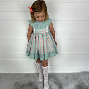 Ceyber Girls Mint and Pink Frill Collar Dress