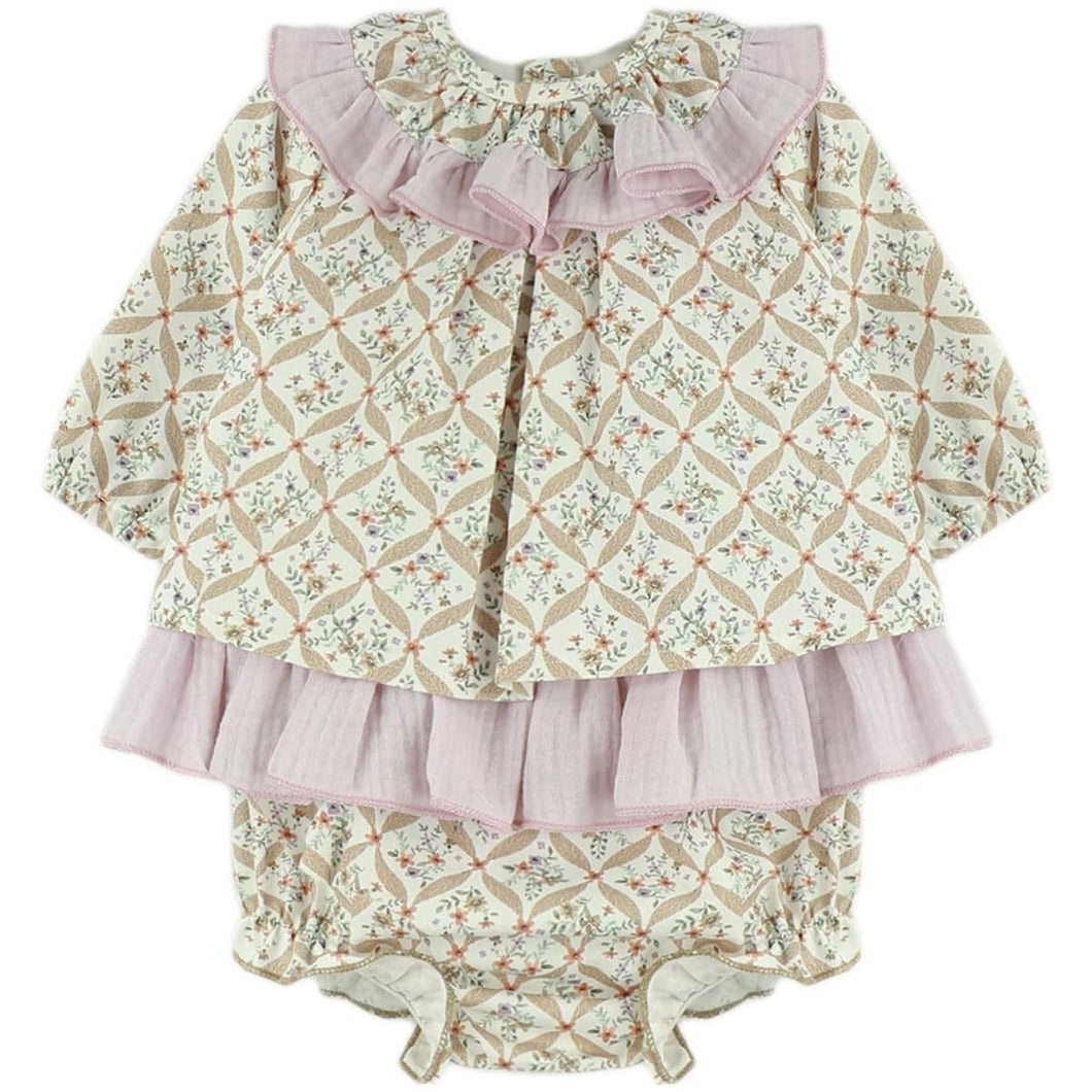 Baby Ferr Baby Girls Tan and Lilac Dress