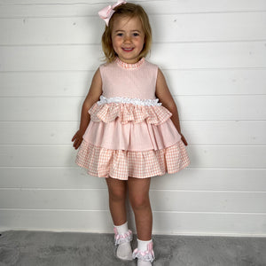 Ceyber Girls Pink Gingham Puffball Style Dress