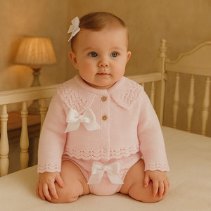 Dulce De Fresa Baby Girls Light Pink Knit Set