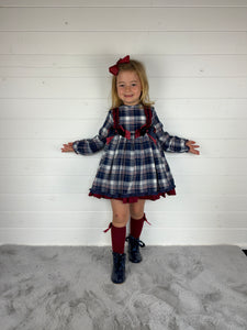 Ceyber Girls Double Bow Red and Navy Dress