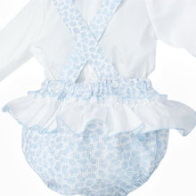 Load image into Gallery viewer, Wee Me Baby Girls Blue Floral Large Bow Romper Set