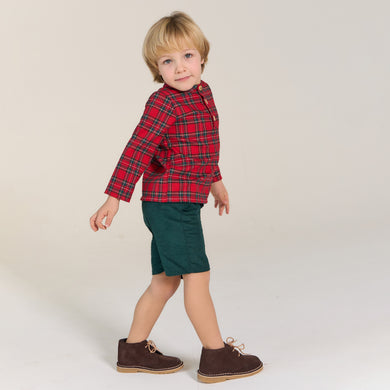 Rapife Boys Green And Red Tartan Short Set