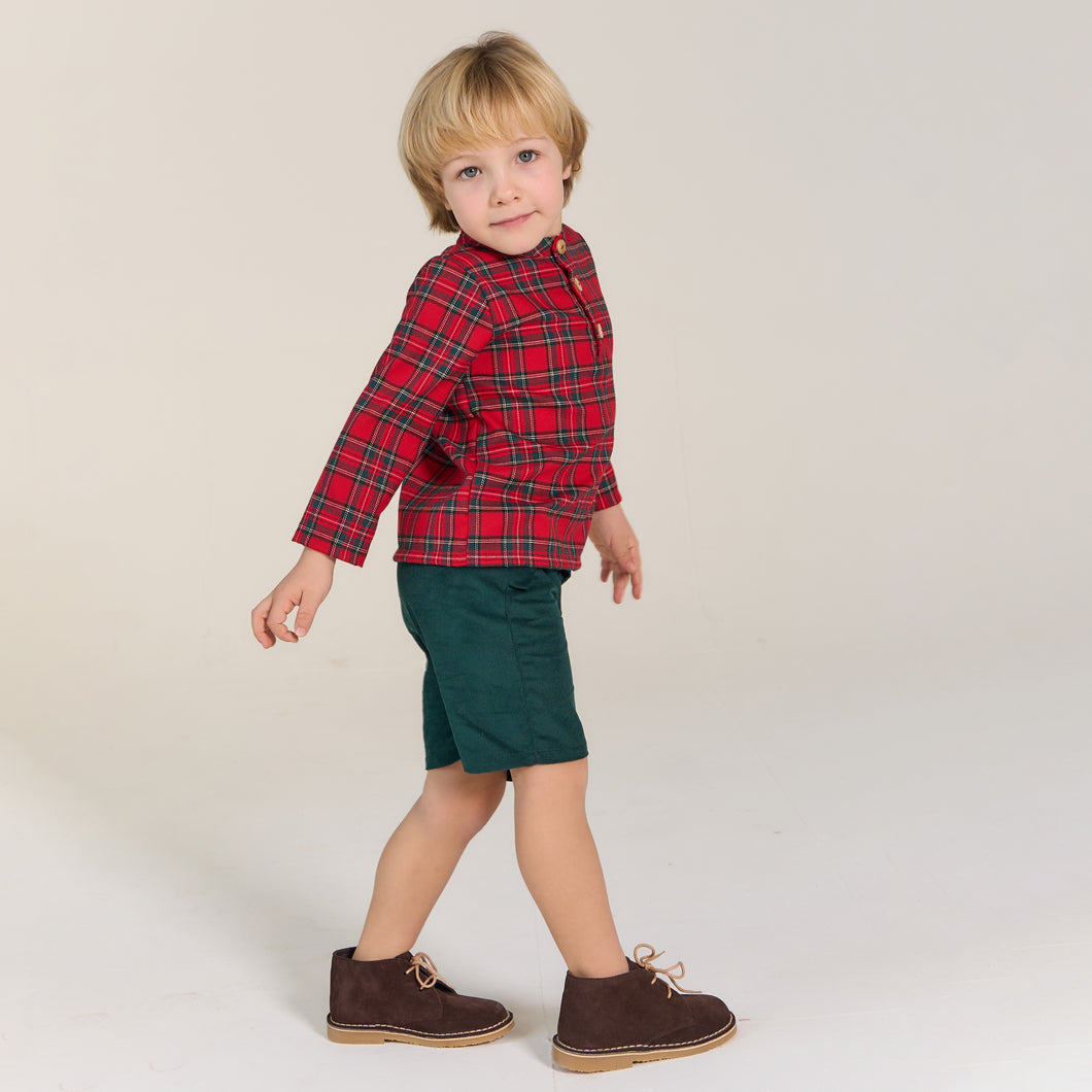 Rapife Boys Green And Red Tartan Short Set