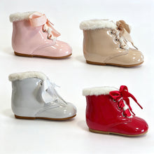 Load image into Gallery viewer, Sevva Claudia Patent Leather Ribbion Fur Boots