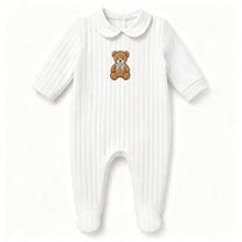 Load image into Gallery viewer, Kleo Kids White Ribbed Teddy Bear Babygrow
