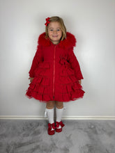Load image into Gallery viewer, Wee Me Red Ruffle Bow Front Coat