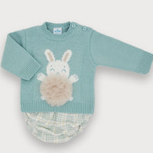 Load image into Gallery viewer, Sardon Baby Boys Green Knit Bunny 2 Piece Jam Set