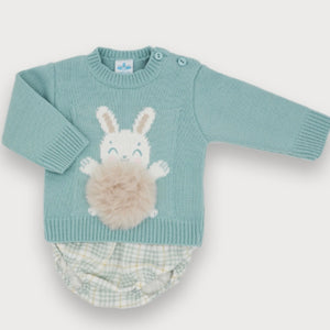 Sardon Baby Boys Green Knit Bunny 2 Piece Jam Set