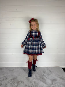 Ceyber Girls Double Bow Red and Navy Dress