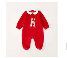 Load image into Gallery viewer, iDO Baby Girls My First Christmas Bunny Velour Baby Grow