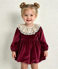 Load image into Gallery viewer, Calamaro Girls Maroon Velvet Dress