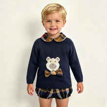 Load image into Gallery viewer, Juliana Baby Boys Mustard &amp; Navy Bear Tartan Jam Set
