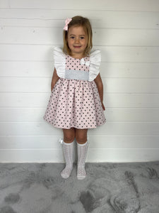 Ceyber Girls Pink Polka Frill Shoulder Dress