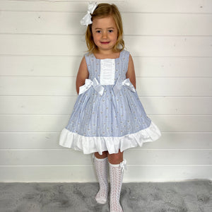 Ceyber Girls Blue Love Heart Double Bow Dress