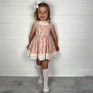 Ceyber Girls Peach Forest Frill Trim Dress