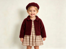 Load image into Gallery viewer, Willow &amp; Whistle Girls Burgundy Boucle Fur Jacket 3 Piece Dress Set