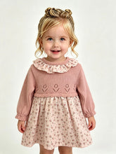 Load image into Gallery viewer, Sardon Baby Girls Pink Floral Half Knit Dress