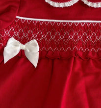 Load image into Gallery viewer, Amore Girls Red Smock Double Bow Dress
