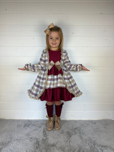 Ceyber Girls Burgundy and Tan Dress