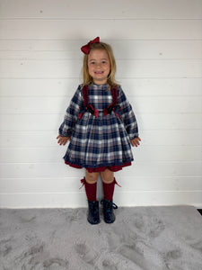 Ceyber Girls Double Bow Red and Navy Dress