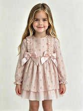 Load image into Gallery viewer, Ceyber Girls Pink Floral Stripe Double Bow Dress