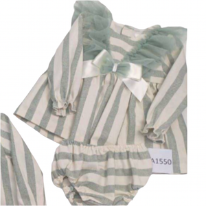 Ceyber Baby Girls Sage Lace Shoulder Stripe Dress