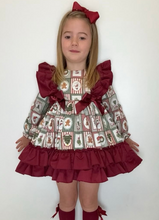 Load image into Gallery viewer, PRE ORDER Ceyber Girls Burgundy Christmas Patchwork Ruffle Dress