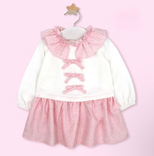 Load image into Gallery viewer, Rapife Girls Pink Ditsy Bow Jumper Dress