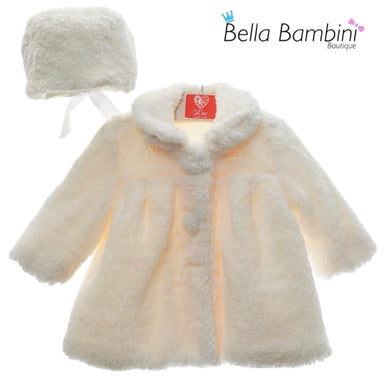Del Sur Girls Woollen Cream Fur Coat Set