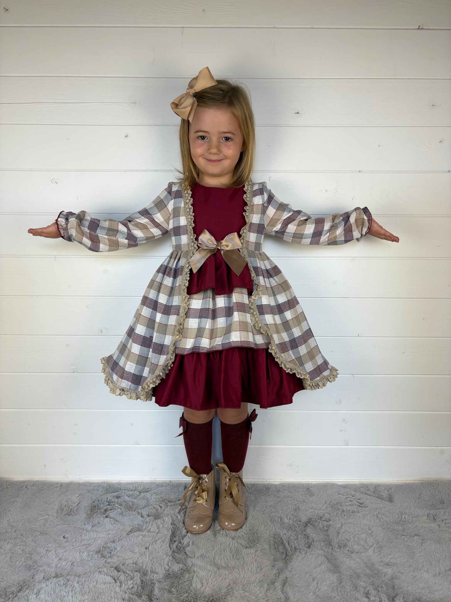Ceyber Girls Burgundy and Tan Dress – Bella Bambini
