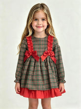 Load image into Gallery viewer, Ceyber Girls Green Tartan Double Bow Dress