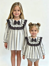 Load image into Gallery viewer, Ceyber Girls White &amp; Grey Stripe Bib Style Dress