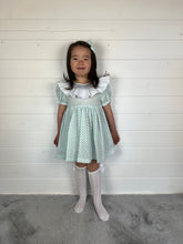 Load image into Gallery viewer, Ceyber Girls Mint Smocked Frill Collar Dress