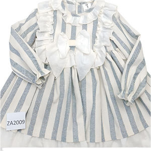 Ceyber Older Girls Cream and Grey Stripe Dress