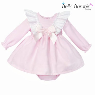 Wee Me Baby Girls Pink Frill Sleeve Dress